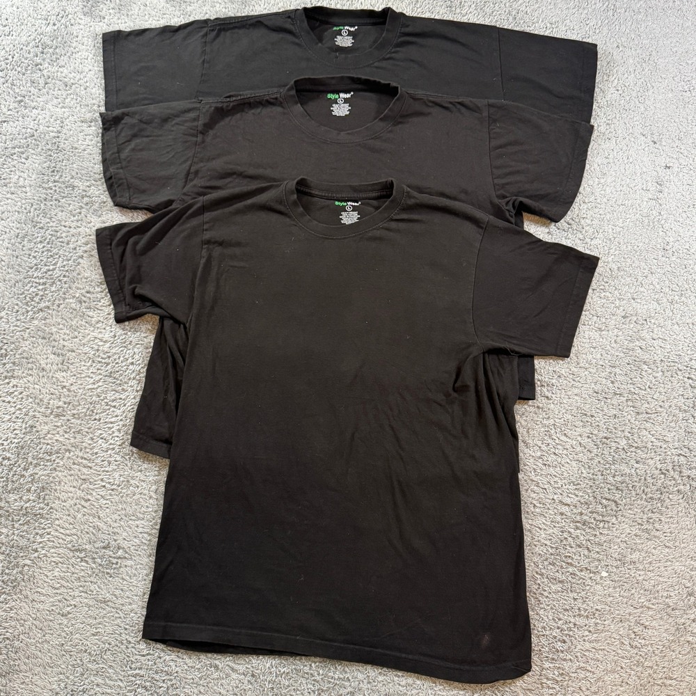 Style Wear Mens Heavy Weight T-Shirt Lot of 3 Size Large Black Cotton Crew Neck